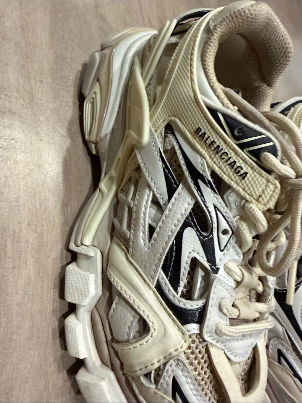 Balenciaga Kid’s Cream and Black Layered Track Sneakers